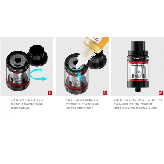 SMOK TFV8 X-Baby Atomizer  en uygun fiyatlar ile elektroniksigarafiyatlari.comde! SMOK TFV8 X-Baby Atomizer özellikleri, fiyatı, incelemesi, yorumları ve taksit seçenekleri için hemen tıklayın!